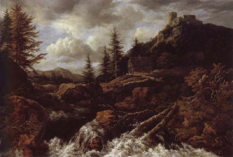 Jacob van Ruisdael Waterfall in a Mountainous Landscape with a Ruined castle oil painting picture